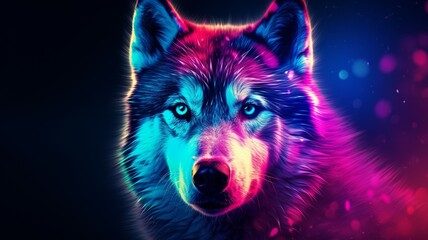 Alaskan Husky dog animal neon Color illustration AI Generated pictures