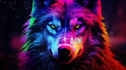 Alusky dog animal neon Color illustration AI Generated pictures