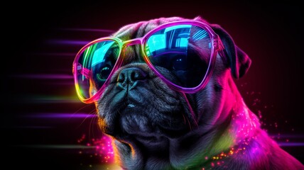 American Pugabull dog animal neon Color illustration AI Generated pictures