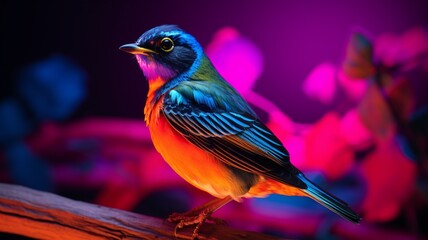 American Robin birds neon light Color AI Generated pictures