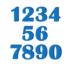 Blue clean modern set of 3d isolated numbers
