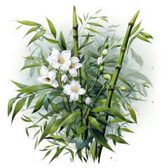 watercolor bamboo flower clipart, Generative Ai