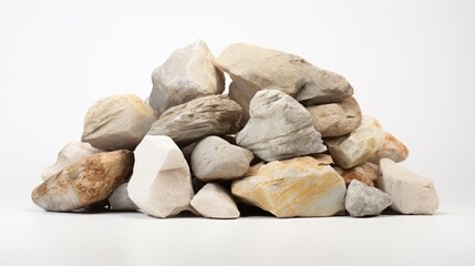 A pile of white stones on a white background. Rocks piled up