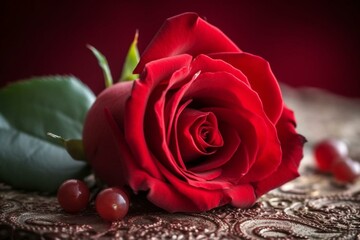 rote Rosen mit Ornament. Generative AI