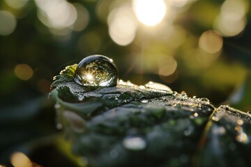 : Macro shot of a droplet sliding down a leaf, illustrating the intricate relationship between water and plant life in natural ecosystems