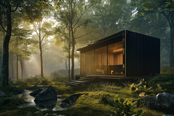 A cozy modern cabin nestled in a spring wonderland forest - 699765165