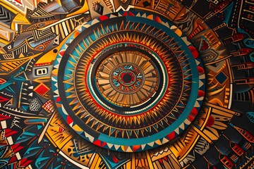 : Vibrant tribal patterns converging into a cosmic portal, inviting viewers to explore the mysteries beyond