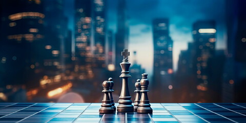 A chessboard representing the world of business, symbolizing companies taking strategic steps. Generative AI