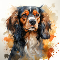 Naklejka premium watercolor Cavalier King Charles Spaniel clipart, Generative Ai