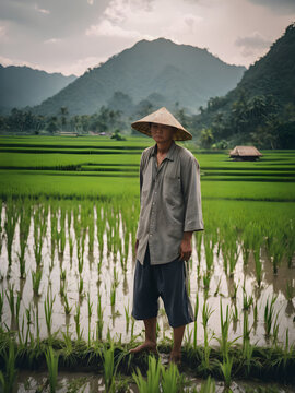 Image of Thai farmer in a rice fieldใ