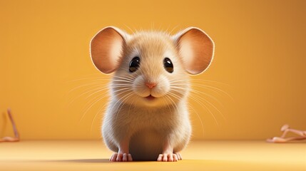 Nice mouse, cartoon style on yellow plain background.