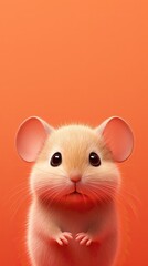 Cute mouse isolated on orange plain background.
