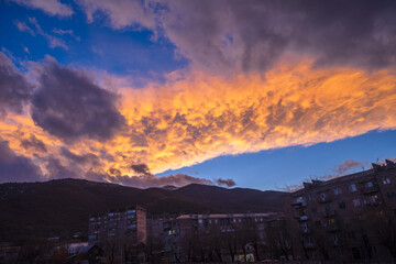 Colorful sky at winter sunset in Vanadzor