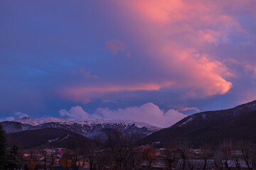 Colorful sky at winter sunset in Vanadzor