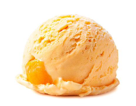 Aprikosen Eiscreme kugel isoliert auf weißen Hintergrund, Freisteller