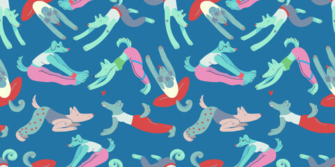seamless pattern with dogs in vector. characters in flat style. Template for wrapping, wallpaper, background for app website. A series of furry dogs