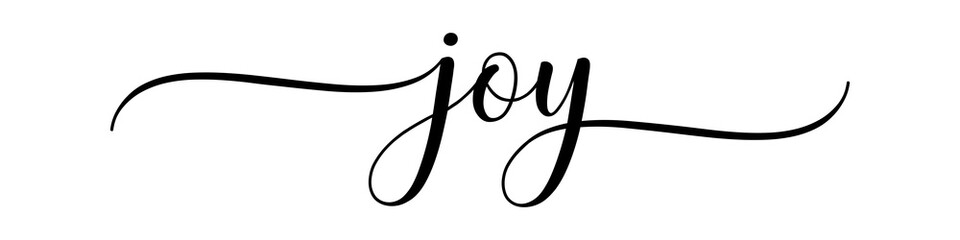Joy – Calligraphy brush text banner with transparent background.