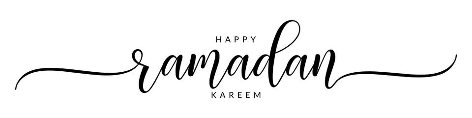 Happy ramadan kareem – Calligraphy brush text banner with transparent background.