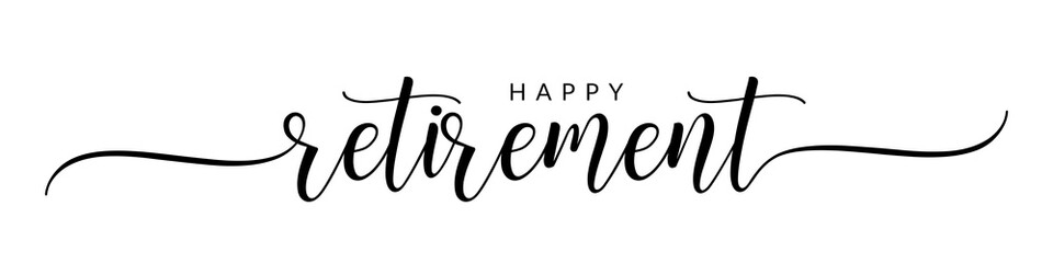 Happy Retirement – Calligraphy brush text banner with transparent background.