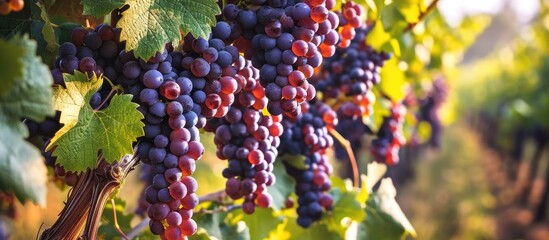 Grapes in a vineyard displayed in a natural setting.