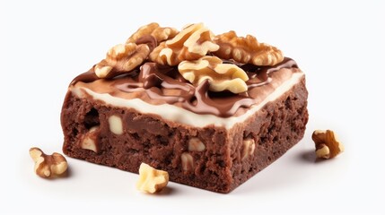 tasty walnut brownies on a backdrop transparent background on white background