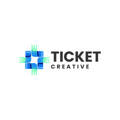 Vector Logo Illustration Ticket Gradient Colorful Style