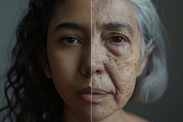 Woman's Aging Process: Split-Screen Transformation
