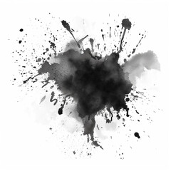 Black ink splatter, paint brush blob, white background, watercolor, ink blot, ink splash