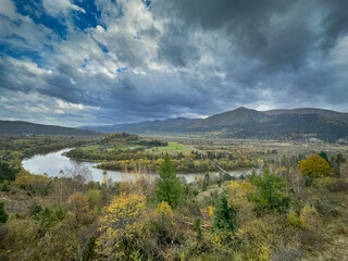 The landscape of Carpathian Mountains in the cloudy weather. Perfect weather condition in the spring season