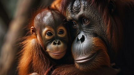 A heartwarming image of a baby orangutan in the arms of its mother, underscoring the significance of preserving habitats for primates on Global Wildlife Day. [global wildlife day.]