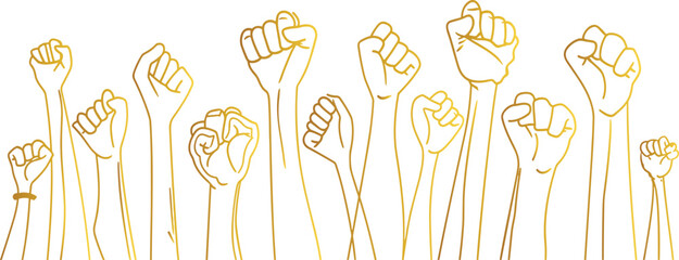 Line Art Vector Hands Fist Raised: Black History Month Symbolism, Social Justice Concept, Civil Rights Movement Representation, Equality Symbol, Activism Icon, Freedom Symbol, Protest Gesture