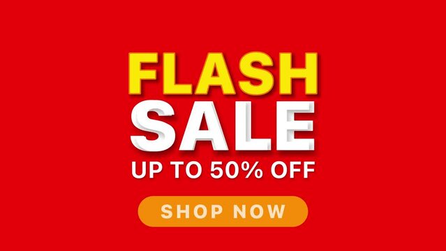 Flash Sale and Up to 50% off text animated for product promotion sale video
