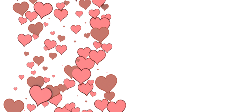 Falling red and pink hearts isolated on transparent background. Valentine’s day design.