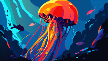 Underwater jellyfish vektor icon illustation