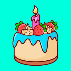 Vector cute Birthday Cake illustration cartoon doodle flat colorful line art vector design isolated object icon