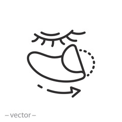 icon of mask eye patches, instructions for applying under the eyes, beauty treatments stick, cosmetics for women face procedure, line symbol on white background - editable stroke vector illustration