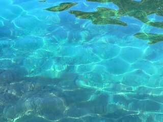 Fototapeta na wymiar Water blue sea clear surface with algae at the bottom. 