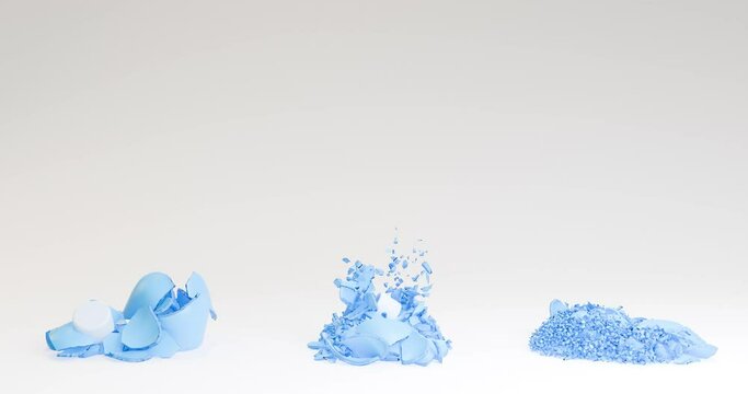 3d animation of crushing plastic bottles. The concept of processing plastic of different fractions small medium large plastic sorting production of granules