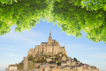 close up of Mont Saint Michel at summer day, France