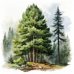 watercolor Douglas fir clipart, Generative Ai