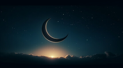 The Crescent moon in Ramadan the sky in Dark Background Ramadan Vibes - obrazy, fototapety, plakaty