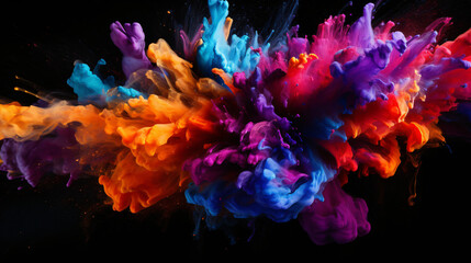 A colorful paint explosion on black background