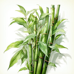 Fototapeta premium watercolor Lucky bamboo stalk clipart, Generative Ai