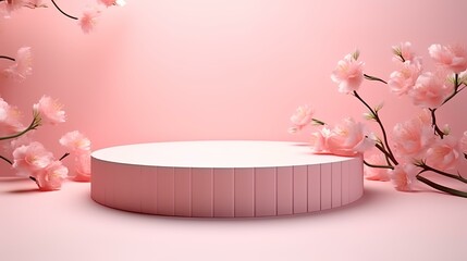 spring pastel pink product podium with fresh elements