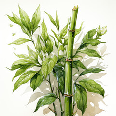 Obraz premium watercolor Lucky bamboo stalk clipart, Generative Ai