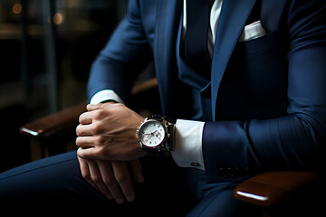Obraz na płótnie Canvas businessman with watch sitting down