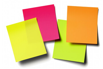 Four Colorful Glued Sticky Notes Isolated on White Background. Vivid Colored Notepaper for Task And Memo Management 