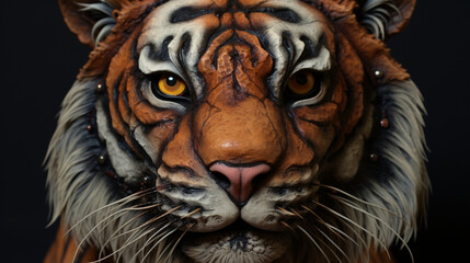 tiger wild animal predator head profile black background ai visual concept - obrazy, fototapety, plakaty