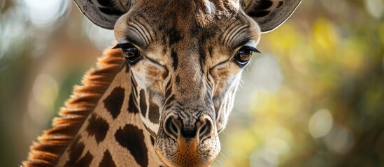 Close-up shot of a Rothschild's giraffe's face.