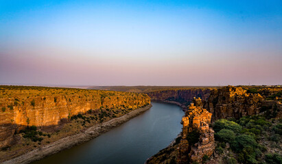 sunset over the river. The forgotten gorge of Gandikota situated on the Pennar River in Andhra Pradesh, India.